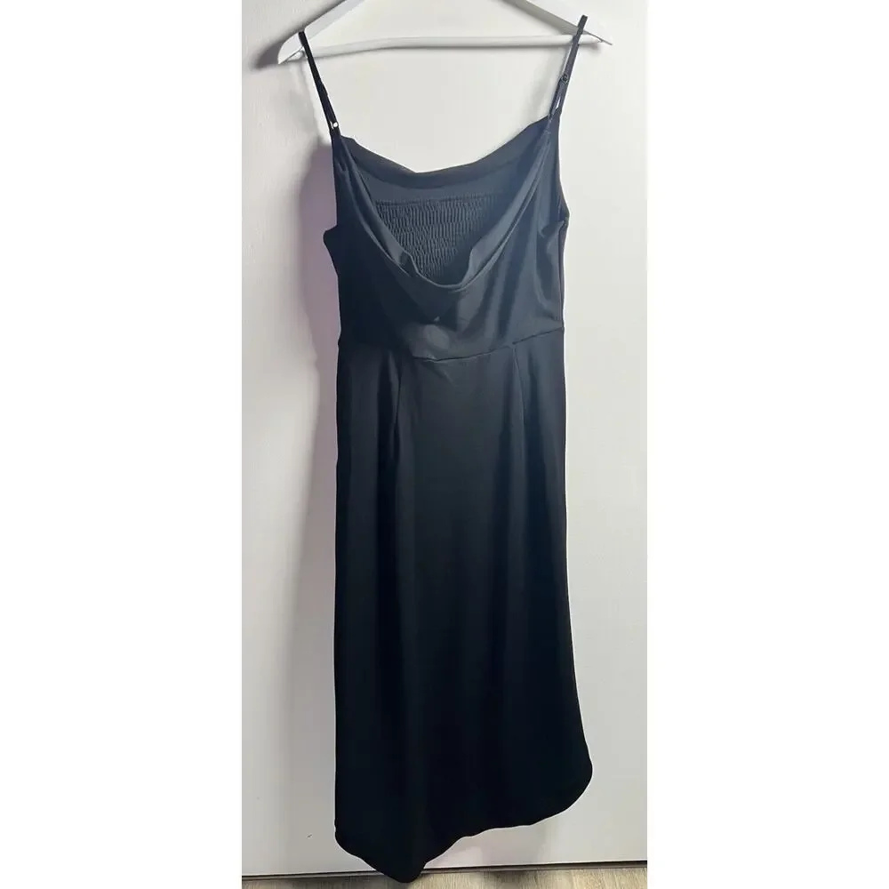 Anthropologie Cowl Neck Strappy Black Smocked Bodycon Event Party Dress Sz S NEW - Picture 5 of 14